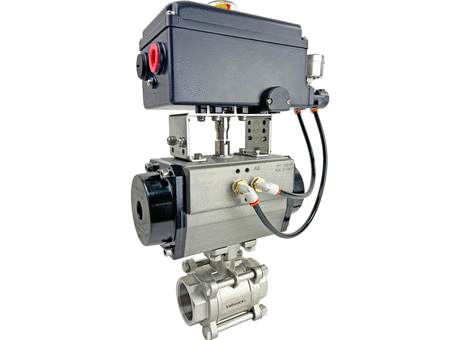 1 1/2" V-Port Stainless Steel Ball Valve, Air Actuated Rack & Pinion w/Limit Switch