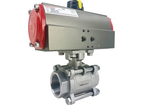 1 1/2" Air Actuated 3-pc Stainless Ball Valve - Double Acting Scotch Yoke