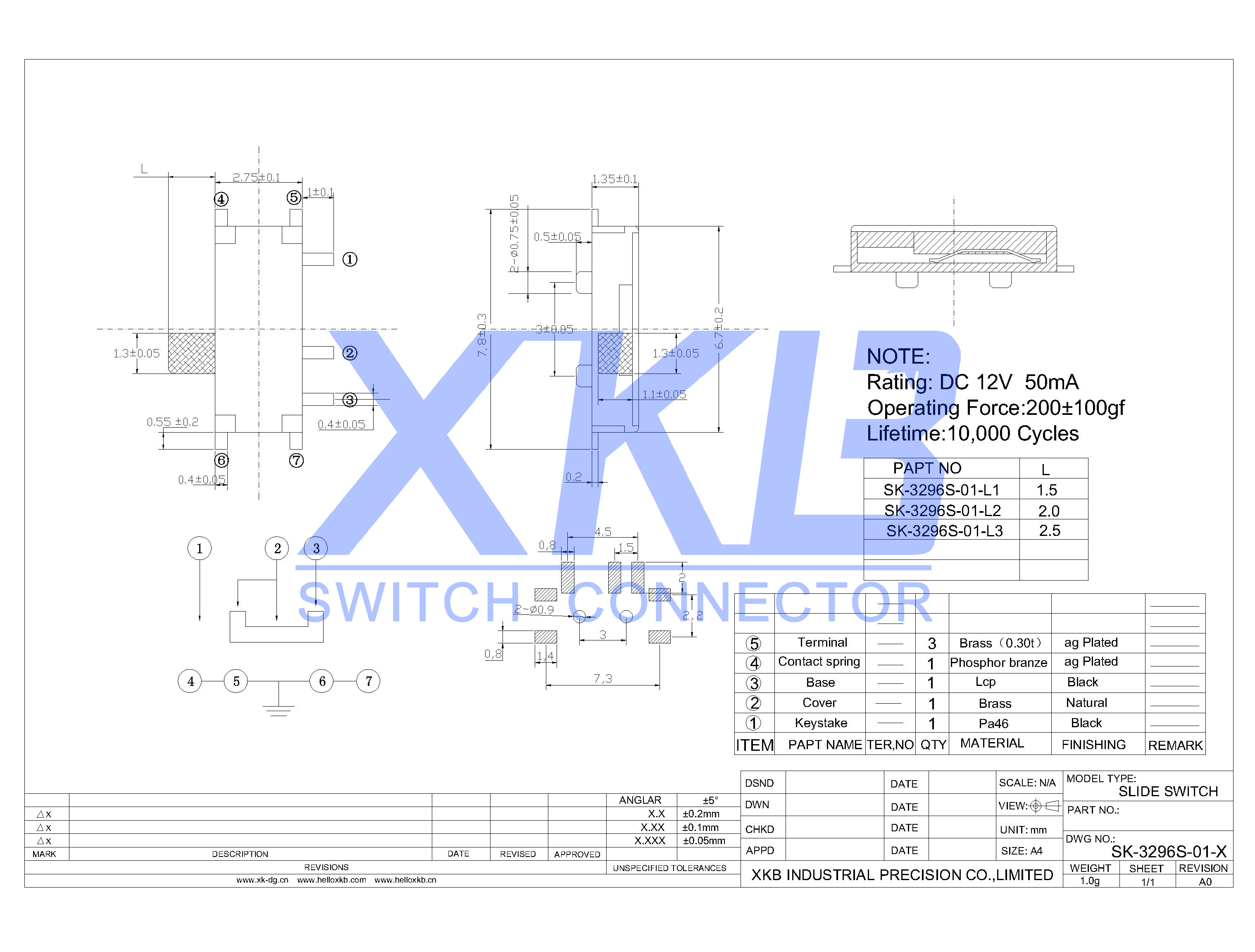 XKB Connectivity - Free CAD models - Slide Switch SK-3296S-01-L1 ...